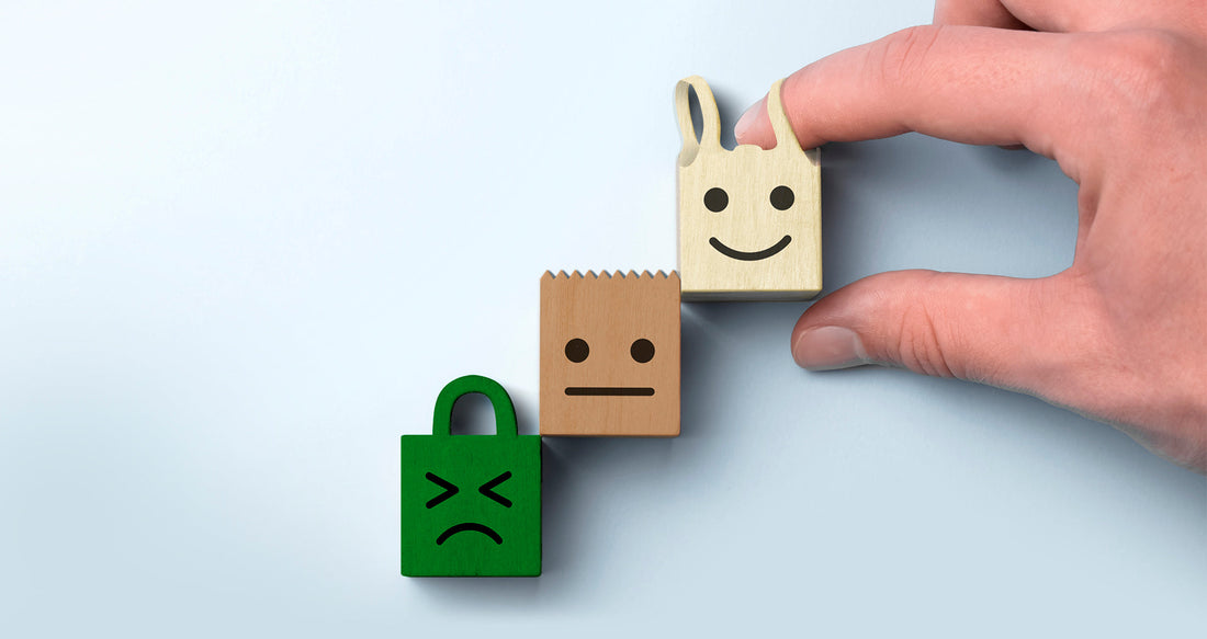 Customer showing rating with happy icon on blue background, Customer satisfaction survey concept, copy space.