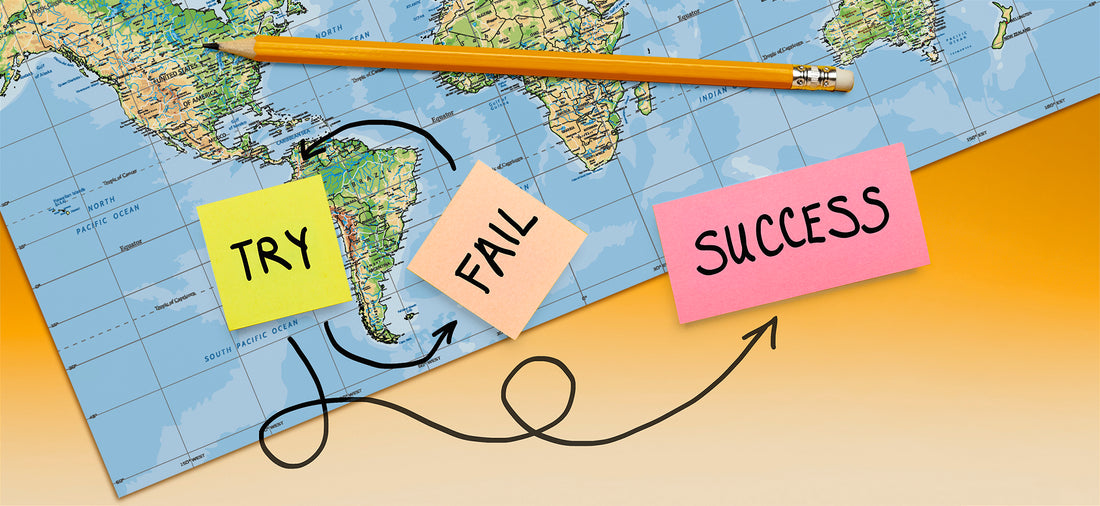 Try - Fail - Success. Purpose and movement to success despite obstacles