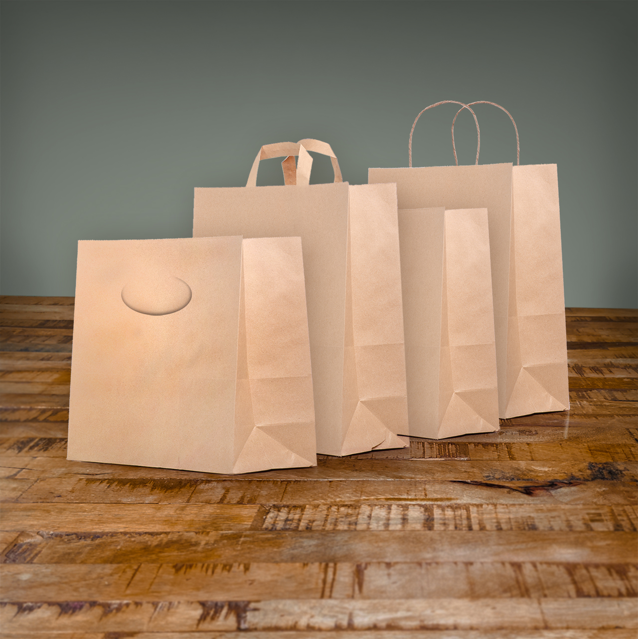 Refresh Packaging's compostable paper and bamboo bag styles good for Retail, food service, checkout, and delivery. Styles include loop and die-cut handles