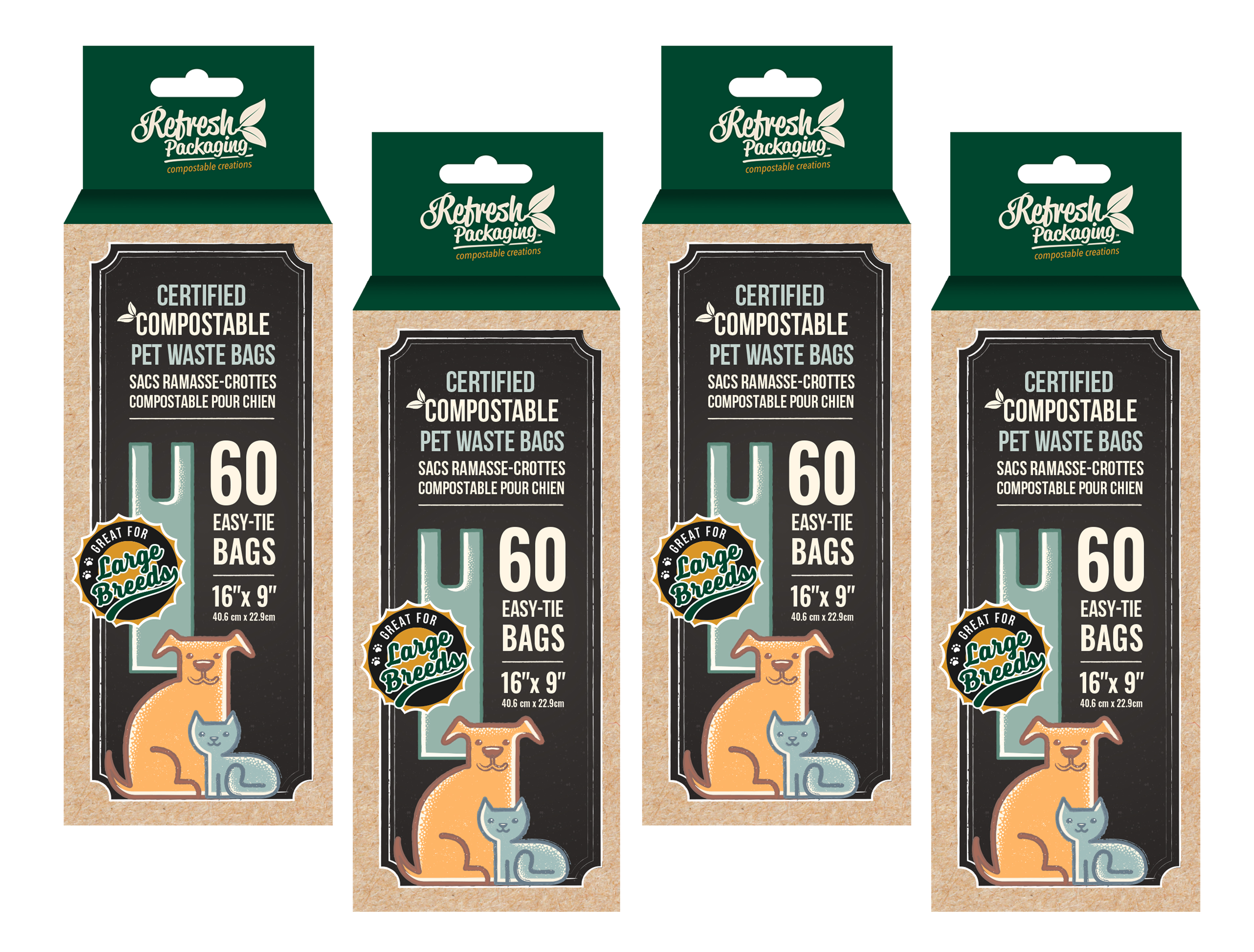 Compostable Pet Waste Bags with Handles - 4 Pack - 240 Bags Total