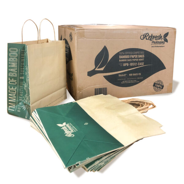 Medium paper shopping check-out bags with handles